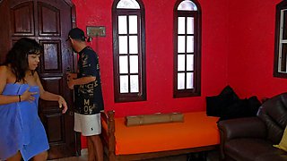 The delivery guy fucks us hard after we show him our tits