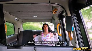 Faux cab - uber-sexy tall slender french cougar porno coach with Big Tits shows the driver how to fuck with hand job finish